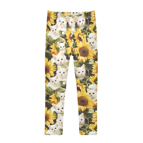 White Cat Sunflowers 1 Girls Leggings Athletic Pants Tights Stretch Bottom