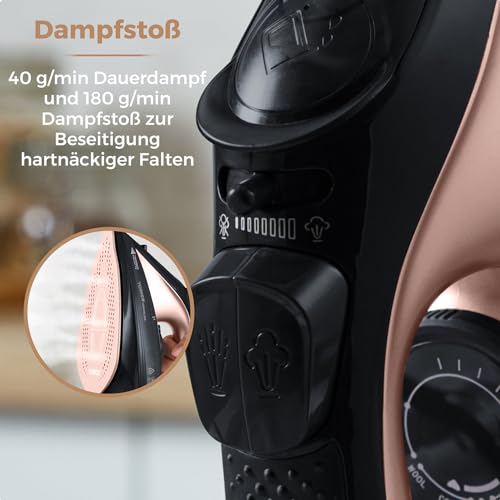 Tower T22008 CeraGlide Kabelloses Dampf Bügeleisen mit Keramiksohle - Dampfbügeleisen mit Variabler Dampffunktion, Schwarz und Roségold – Bild 6