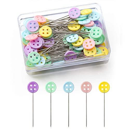 100 Piece Sewing Pins Set - Safety Dressmaking Pins for Crafting, Knitting, Quilting & Jewelry Decoration - Assorted Colors, Glass Head, Button Type with Storage Box