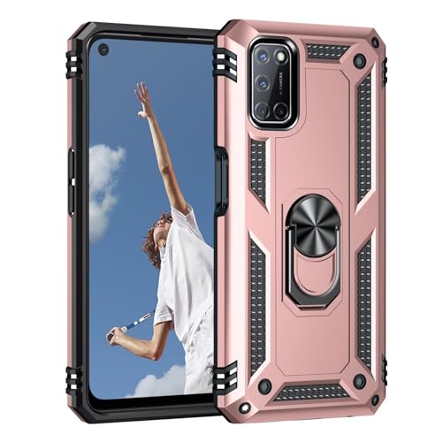 TiHen Compatible con Custodia Oppo A52 4G, Cover 360°Girevole Ring Armor Bumper TPU Case Magnetica Supporto Smartphone Silicone Custodie con Pellicola Protettiva-Oro Rosa
