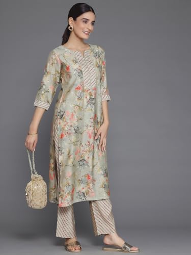Image of Libas Womens Printed Silk Blend Straight Kurta with Palazzos