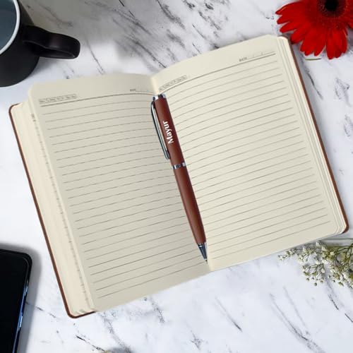 Image of Giftana Personalized Notebook Diary with Pen Gift Set for Men and Women, 2 in 1 Customized Office Diaries A5 Size Notebook, Diwali Gifts, Personalised New Year Corporate Gifts for Employees (Brown 1)