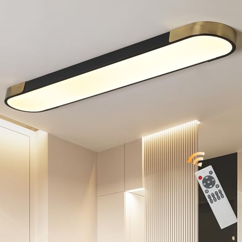 Qcyuui 4FT LED Light Fixture 60W Dimmable Led Ceiling Light Black and Gold Flush Mount Ceiling Light Modern Light Fixtures Ceiling for Kitchen Closet Garage Office Hallway by Qcyuui - Used condition - US$82.96