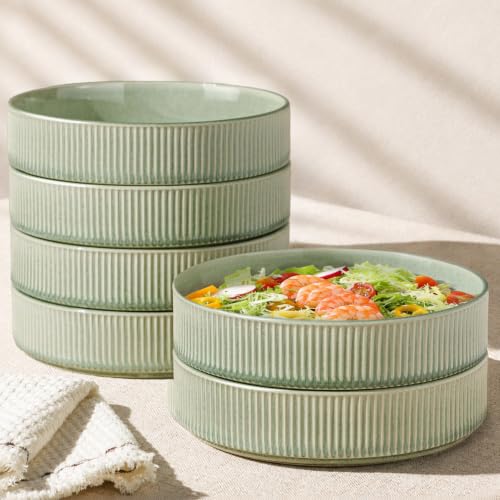 GBhome 7.5 Inch Pasta Bowls Set of 6, Ceramic Salad Bowls, Light Green