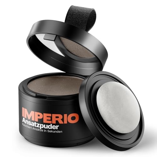 IMPERIO Root Powder Concealer Hair Thickening Hair for Women and Men, Water Resistant Hair Makeup, Root Masking 4g (Medium Brown)