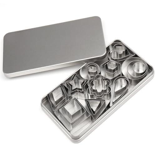 30 Stück Plätzchen Ausstecher Set Keksausstecher aus Edelstahl Mini Ausstechformen Edelstahl Geometrische Keks Ausstechformen Set Sternblumen Sechseck Herz Formen Cutter für Torten Fondant Kekse