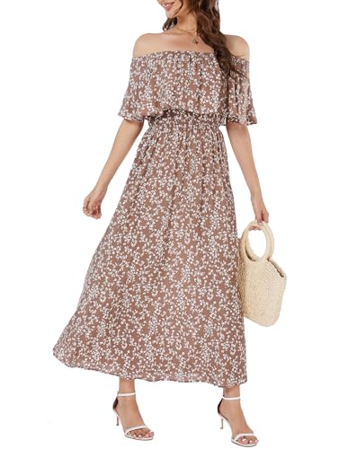 Image of Bluetime Womens Maxi Dress Off Shoulder Floral Print Boho Beach Long Summer Dresses