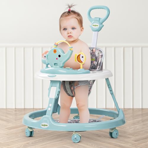 Image of Baybee Minto 2-in-1 Baby Walker for Kids with Push Handle, 2-Level Height Adjustment, Footmat & Musical Toy Bar | Activity Push Walker for Babies 6-18 Months (Blue)