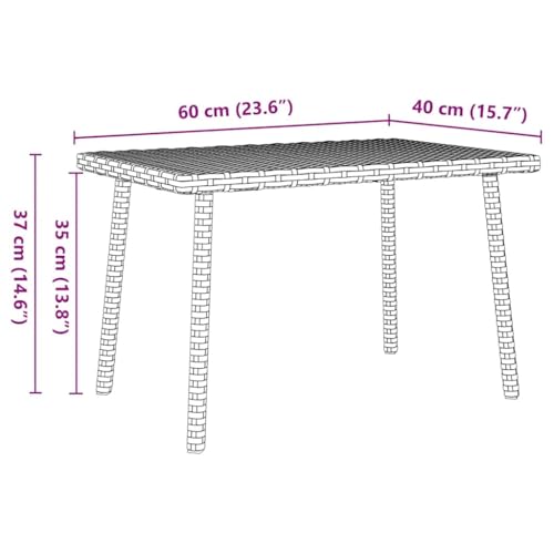 vidaXL Brown Rectangular Garden Coffee Table 60x40x37cm - Durable Poly Rattan & Steel Frame for Indoor/Outdoor Versatility - Modern Low-Maintenance Design - Image 3