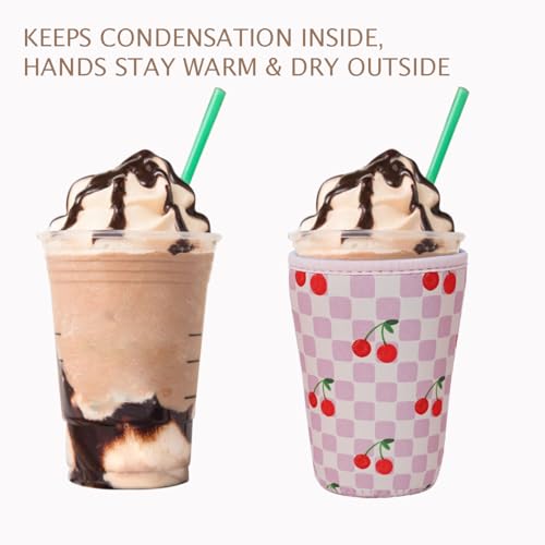 Image of Reusable Insulated Neoprene Iced Coffee Cup Sleeve, Durable Drink Sleeve for Cold Beverages, Beverage Holder for Iced Coffee (Cherry Blush)