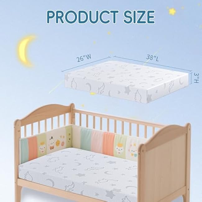 Pack and Play Mattress 38x26'', Portable Travel Crib Mattress Breathable Soft Plush High Density Foam and Removable Washable Cover for Baby Toddler