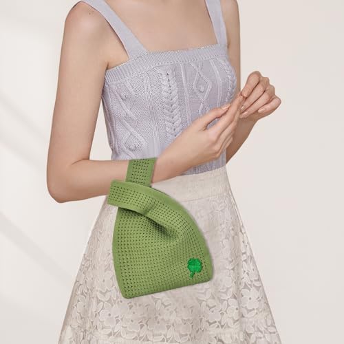 Image of Small Crochet Knit Tote Wrist Bag, Portable Knot Sleeve Handle Bag Cute Wristlet Pouch Purse for Women