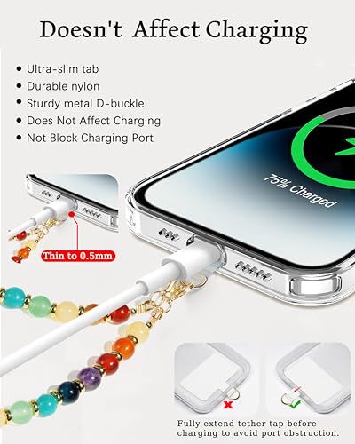 Image of Marble Beaded Phone Wrist Strap for Women, Detachable Design | 304 Steel Core, detachable phone wristlet with tether tab, keeps your phone secure for shopping, travel and daily use.