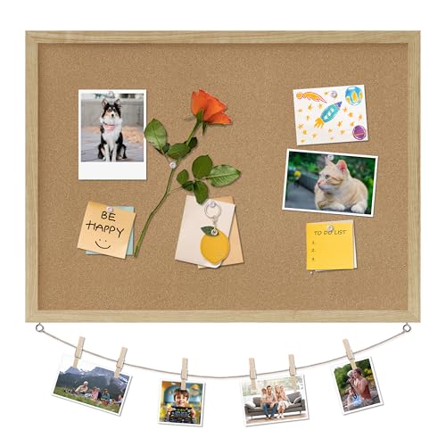 DAHAPYBOO Cork Board Bulletin Board,23x17 Cork Board for Office with Pin Oak Wood Boards,Message Board or Vision Board Decoration.Board Wood 1Pack