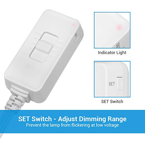 Dewenwils Plug In Dimmer Switch For Dimmable Led/Cfl Lights And Incandescent Bulbs, Full Range Slide Control, Programmable To Adjust Dimming Range, 5 Ft Extension Cord, Etl Listed, White #TOP3