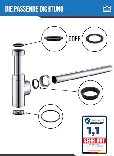 FEINER® | 2er Set | 10-teilig | Dichtung Waschbecken Ablauf - Dichtungset für 1 1/4 Zoll (32mm) | Siphon Dichtungen für übliche Siphons | Flaschen- & Designsiphon | 4x Keil-, 4x Flach-, 2x O-ring