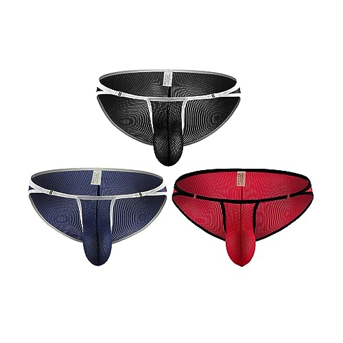 Men's Breathable Mesh Bulge Pouch Triangle Panties Metal Snap Button String Bikini Briefs Underwear