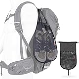 拡張収納ポーチ 登山用 シューズ収納 リュックを外付ける サブポーチ メッシュ 通気 軽量 シューズケース 登山ザック用 シューズバッグ キャンプ アウトドア ハイキング ジム ヨガ(ブラック, S)