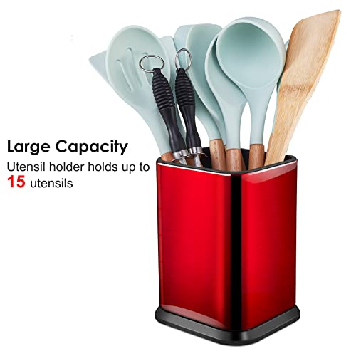 Redcall Stainless Steel Kitchen Utensil Holder For Countertop,Large Cooking Utensils Organizer,Spoon Spatula Holder,Modern Rectangular Utensil Caddy Counter,Utensil Crock Red #TOP1