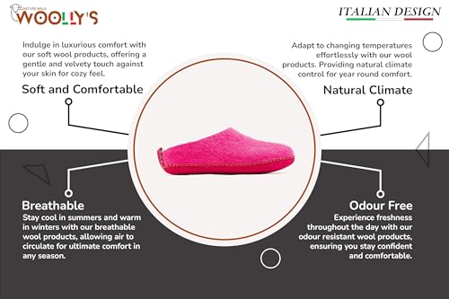 Woolly's Indoor Open Heel Slippers With Leather Sole (Fuchsia) - 36 | Premium New Zeland Wool | Handcrafted with Italian Design | Soft, Breathable & Ordor Free2