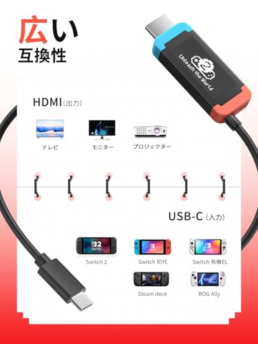 Switch 2 ドック 付き不要「22.50」にも対応 Lemorele 高耐久アルミ合金 USB C HDMI変換ケーブル 4K@60Hz PD100W 急速充電【2026 改良型 · 接続安定】switch1/2兼用 直接テレビ出力対応 過電流 過熱保護 ドックなし スイッチ2/OLED/Switch(2017)用 2m 持ち運び便利 軽量 小型ドッキングアダプター