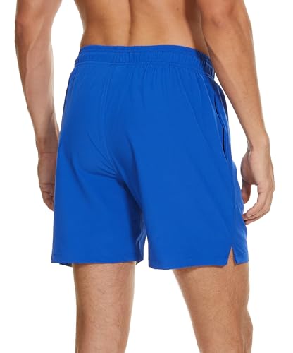 Image of Mens Swim Trunks Compression Liner No Mesh Swimming Trunks Men Swimwear Quick Dry Above Knee Zipper Pocket Swim Shorts