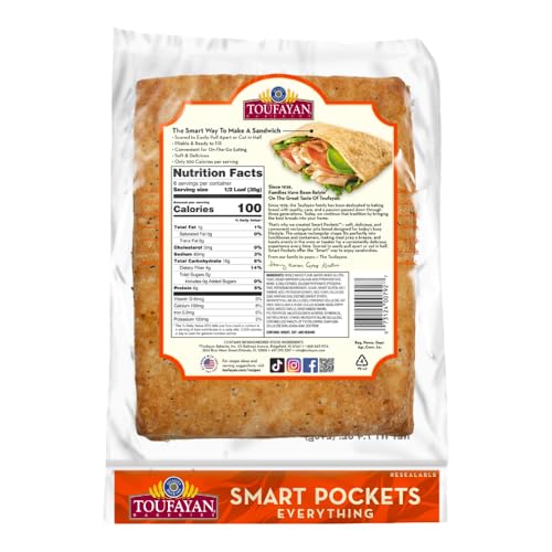 Image of Toufayan Everything Smart Pockets Pita Bread | Pre-Cut & Scored Sandwich Pockets | Freeze on Arrival (3 Packs, 18 Total)