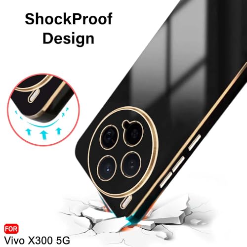 Image of TheGiftKart Luxurious Golden-Plated Back Cover Case for Vivo X300 5G | Raised Lips for Camera & Screen Protection | Shockproof Design | Stylish Back Cover Case for Vivo X300 5G (TPU, Black)