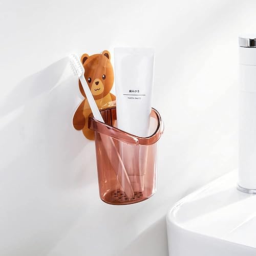 Miniatura 8 de Portacepillos de dientes Kawaii Bear para montar en la pared para niños, adolescentes, niñas, baño, dormitorio, adhesivo sin rastro, soporte para