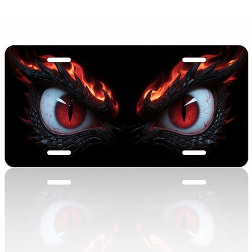 Animal Eyes License Plate, Aluminum Decorative Personalized License Plate, Novelty Vanity Tag Cover with 4 Holes Car Decor Accessory (Dragon)