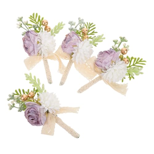 Boutonnières violettes de mariage OUNONA lot de 4 broches de fleurs artificielles costume