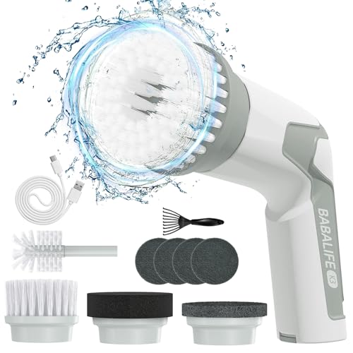 Image of Electric Spin Scrubber, Cordless Power Scrubber, Electric Scrubber for Cleaning with 8 Replaceable Brush Heads (K3-Grey)