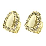 2 Pcs 18K Gold Plated Single Grillz Cap for Your Teeth CZ Iced-Out Diamond Grills for Men Women Hip Hop Jewelry Gift (01, Gold)