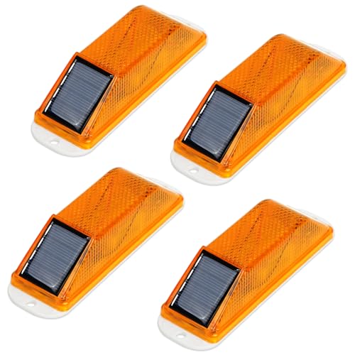 Aolyty Solar Warning Lights Outdoor, Bright Solar Strobe Lamp with Strong Magnetic Base, IP54 Waterproof LED Beacon Light 4 Pack for Vehicle, Driveway, Construction Site, Truck (Yellow)
