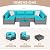 JAMFLY Wicker Patio Furniture 7 Pieces Conversation Sets, Outdoor Rattan Patio Sofa Porch Furniture Set with Washable Cushions and Glass Coffee Table (Light Blue)
