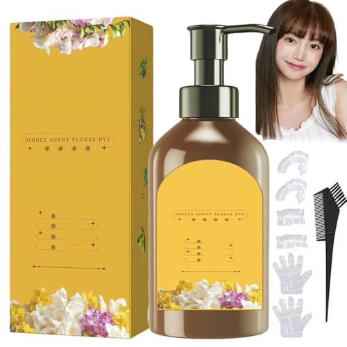 Tinte Capilar Nutritivo A Base De Plantas,300 Ml, Tinte Floral De Un Solo Agente,Champú Natural Y De Larga DuracióN Para Cubrir Canas,Suaviza Y Da Brillo Para Hombres Y Mujeres (Castaño, Talla)