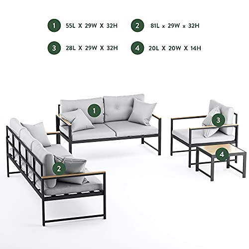 Edenbrook Cliffside Metal Patio Furniture Set-Modern Outdoor Furniture-with Sofa, Loveseat, Wood-Top Table, and Chair - Thumbnail 3