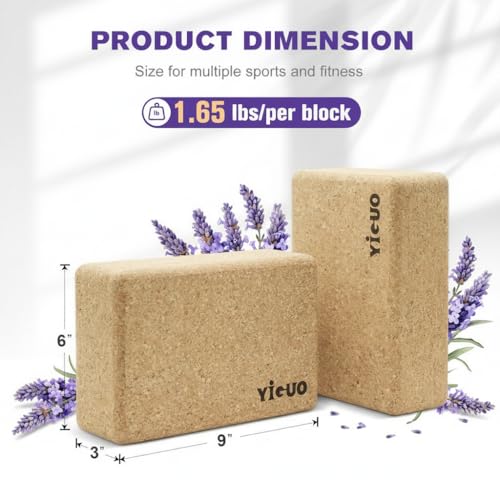 YIGUO Cork Yoga Blocks 2 Pack, Natural Cork Yoga Blocks, High Density with Non-Slip Surface, Eco-Friendly Yoga Accessories for Yoga, Pilates, Stretching, Home Gym, 9"x6"x3" - Image 3