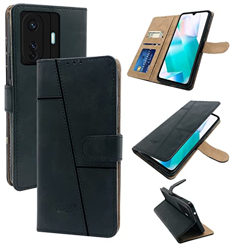Image of Jkobi Flip Cover Case for Vivo iQOO Z6 Pro (Stitched Leather Finish | Magnetic Closure | Inner TPU | Foldable Stand | Wallet Card Slots | Black)