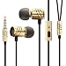 Newly Released GGMM Hummingbird Lifetime Hassle Free Warranty Crystal Clear Sound In Ear Noise Isolating Metal Earbuds Headphone w/ Universal 1-Button Remote & Microphone (Gold)