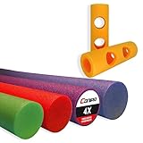 Conipa Schwimmnudel Poolnudel für Kinder 3-6 Jahre und Erwachsene, 4 Stück mit 6 Loch Verbinder, Zum Baden oder Aquasport, Wassernudel Set, Schwimmnudeln blau grün lila rot, Pool-Nudel Zubehör