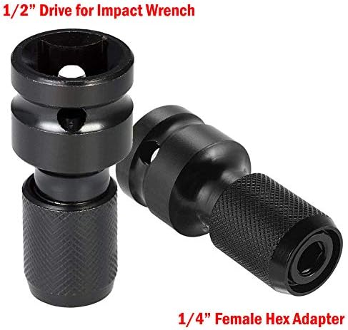 Gasea 2 Pack 1/2 Square Drive to 1/4 Hex Shank Socket Adapter Quick Release Chuck Converter for Impact Ratchet Wrench Screwdriver Bit