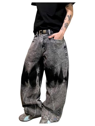 Men's Baggy Jeans Vintage Wide Straight Leg Hip Hop Denim Pants with Pockets