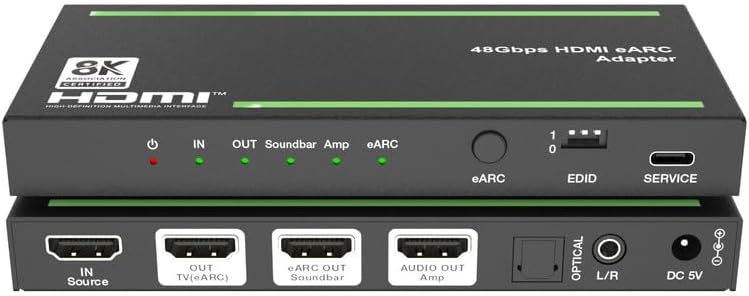 4K120Hz HDMI 2.1/eARC Audio Extractor/Splitter, Out Audio to Soundbar/Amplifiers Through HDMI, Optical, RCA Port, Support 8K60, HDR10+, Dolby Vision, Dolby Atmos, DTS:X, Audio Pass Through