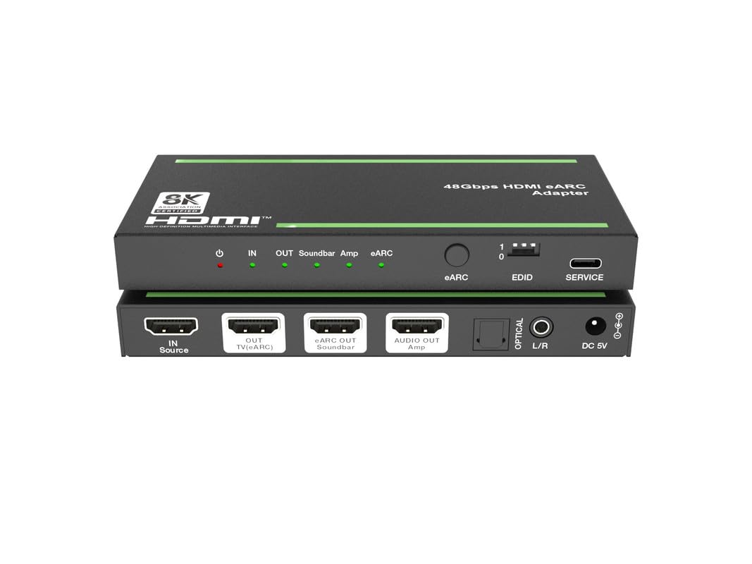 8K@60 HDMI2.1/eARC Audio Extractor/Splitter, Out Audio to Soundbar/Amplifiers Through HDMI, Optical, RCA Port, Support 4K120Hz, HDR10+, Dolby Vision, Dolby Atmos, DTS:X, Audio Pass Through