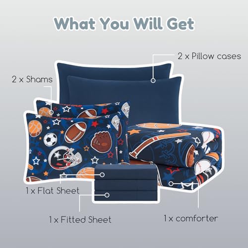 Wink Deer Full Size Comforter Set for Boys-7 Pieces Sports Ball Games Glow in the Dark Full Bedding Sets for Kids, Ultra Soft Bed in A Bag with Sheets by Wink Deer - Image 9