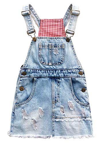 Image of KIDSCOOL SPACE Baby Little Girls Fox Flowers Embroidered Lace Denim Overall Dress