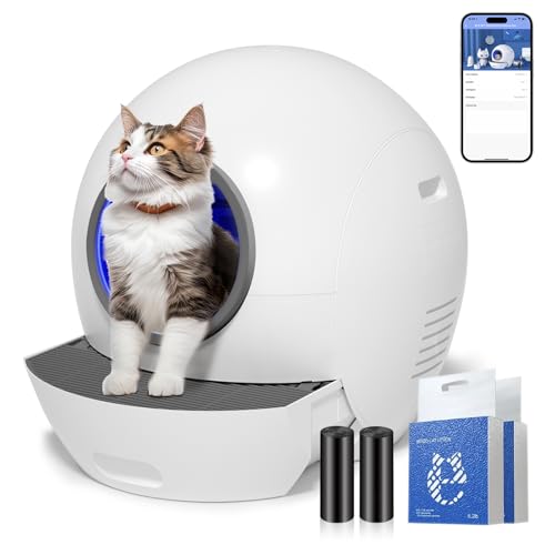 ELS PET Self Cleaning Litter Box for Multiple Cats with 2 Pack Litter, Automatic Cat Litter Box Self Cleaning 60L Large Box, Spaceship Self Cleaning Cat Litter Box App Control & Odor-Free