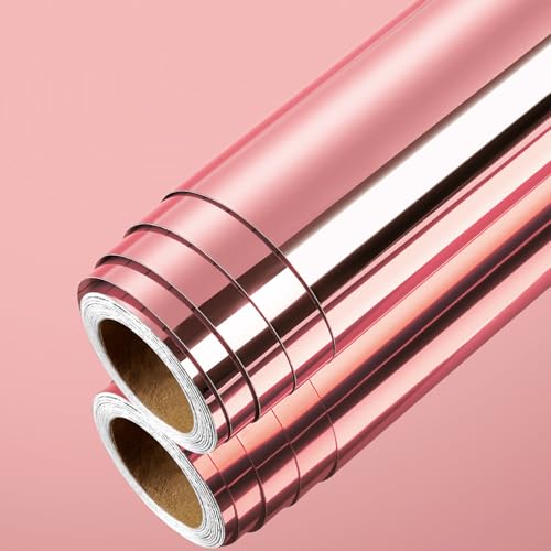 LaCheery 15.8″x80″ Rose Gold Mirror Stickers Flexible Mirror Sheets Self Adhesive Mirrors Wall Sticker Reflective Film Contact Paper Peel and Stick Mirrors Wallpaper Roll for Crafts Cabinets Decor