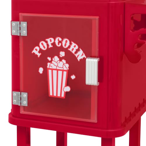Image of West Bend Popcorn Cart Vintage Theater Style with 2.5 oz Stainless Steel Kettle, Removable Serving Tray, Built-In Storage, Portable Design, 10 Cup Capacity, in Red /Silver
